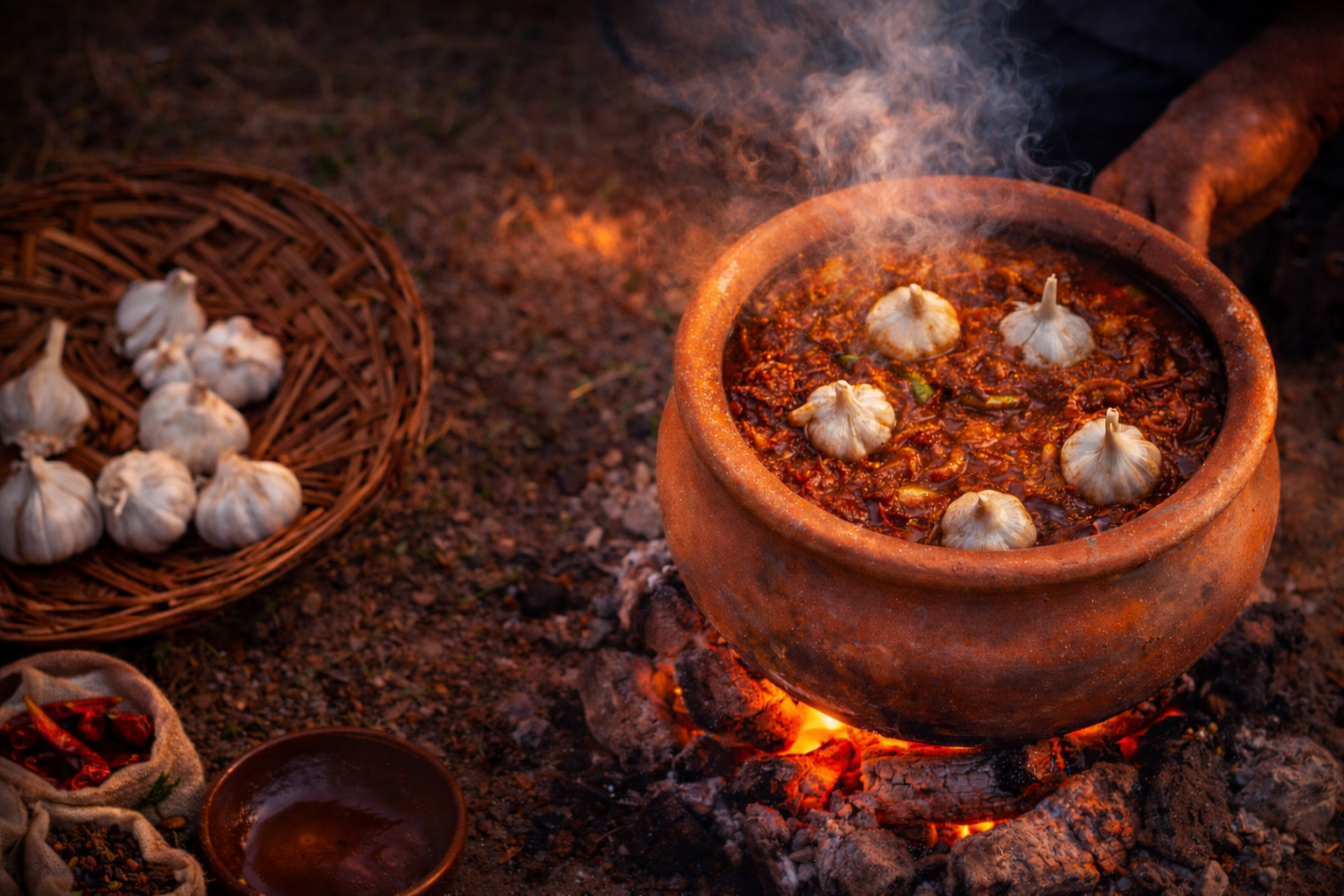 Signature Champaran Mutton served in traditional handi